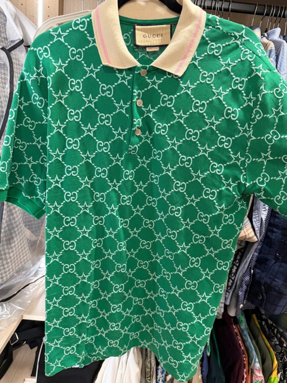 Gucci Green GG Star Embroidered Polo Shirt Men's XL